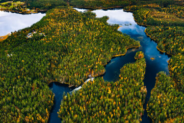 Vue aérienne de lacs et forêts au Québec pour un road trip au Canada