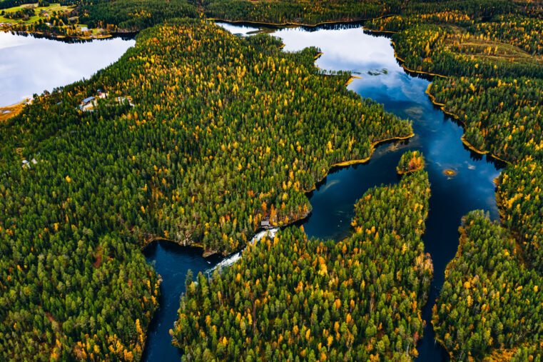 Vue aérienne de lacs et forêts au Québec pour un road trip au Canada