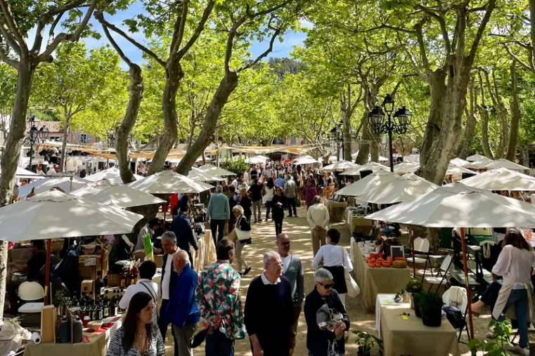 Marché de producteurs à Saint-Tropez sur la place des Lices lors de l’événement gastronomique