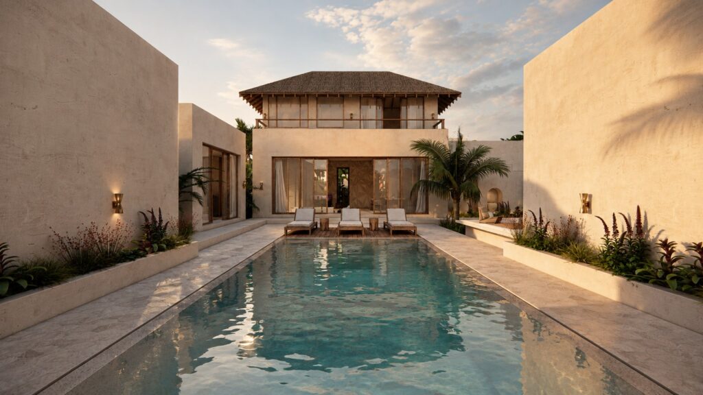 Villa Orlinski COZY Zanzibar, piscine privée au coucher du soleil