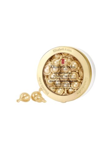 Pot Elizabeth Arden Advanced Gold Ceramide Capsules ouvert révélant les capsules dorées
