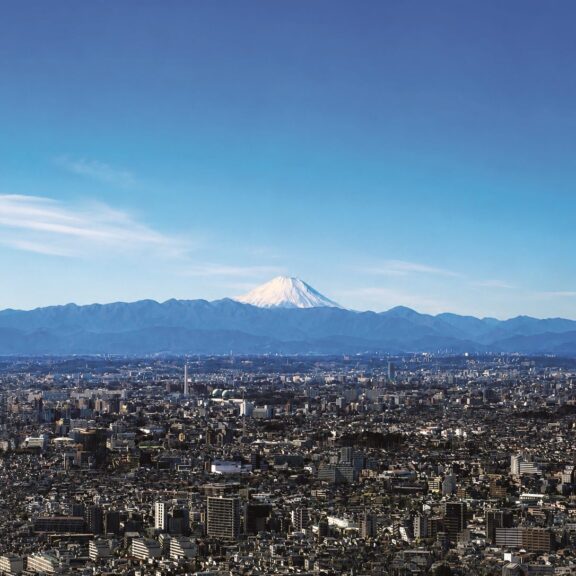 Vue panoramique de Tokyo depuis le 51e étage de la Mairie de Shinjuku avec le Mont Fuji en arrière-plan