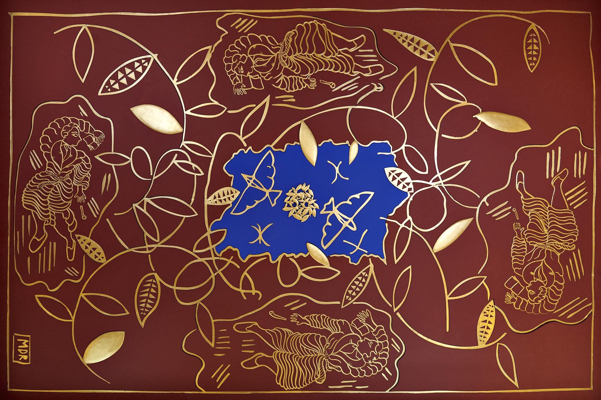 Fresque du plafond du bar Le Charles, inspirée des Fleurs du mal